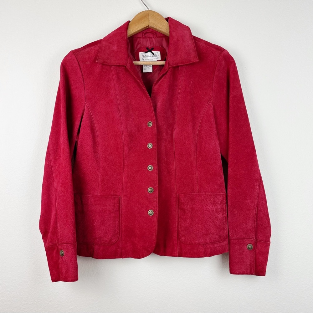 Vintage 90s Red Suede Leather Jacket‎